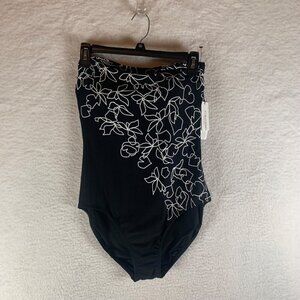 Calvin Klein Womens Black Floral Bandeau Tummy-Control One-Piece Swimsuit Size 8